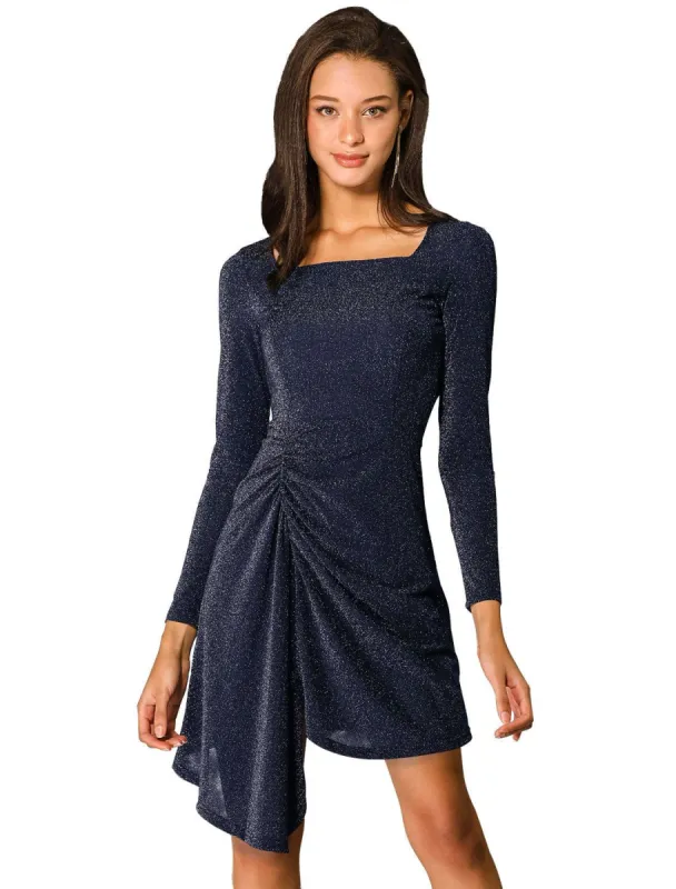Women's Sparkle Glitter Square Neck Stretchy Party Long Sleeve Dress sold by Allegra K