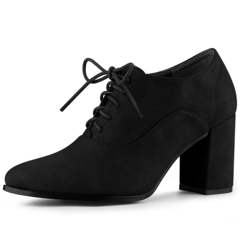 Women's Pointed Toe Lace Up Chunky Heel Ankle Boots sold by Allegra K
