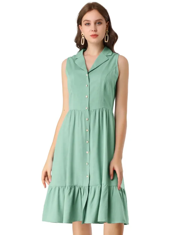Women's Camp Collar Button Down Ruffle Hem Shirt Dress sold by Allegra K