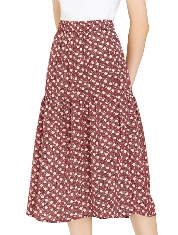 Women's Vintage A-Line Elastic Waist Dots Floral Midi Skirt sold by Allegra K
