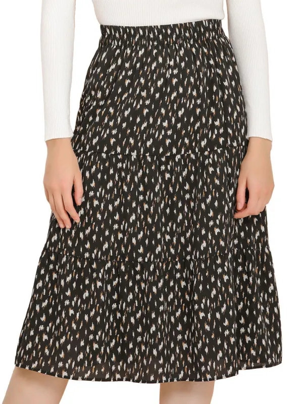 Women's Midi Skirts Elastic Waist Floral Tiered Skirt sold by Allegra K