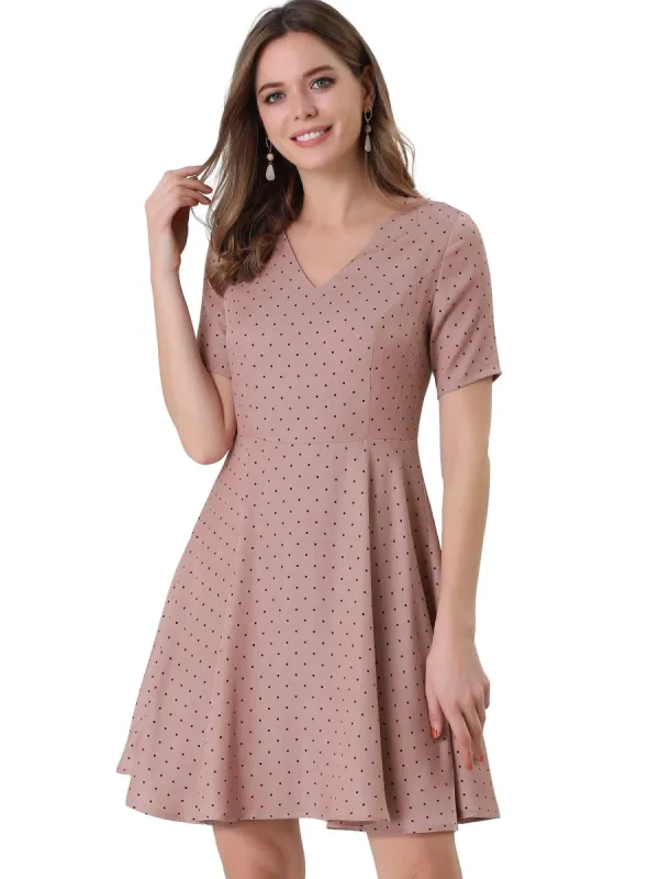 Women's V Neck Short Sleeve Fit and Flare Polka Dots Vintage Dress sold by Allegra K
