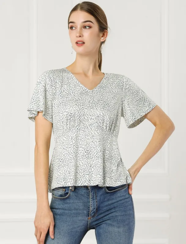 Flare Short Sleeve V-neck Keyhole Back Peplum Top Shirt sold by Allegra K