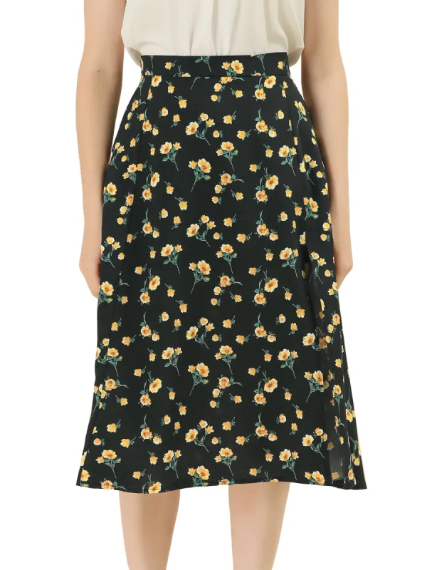 Women's Floral Chiffon Slit Skirts Spring Summer Midi Skirt sold by Allegra K