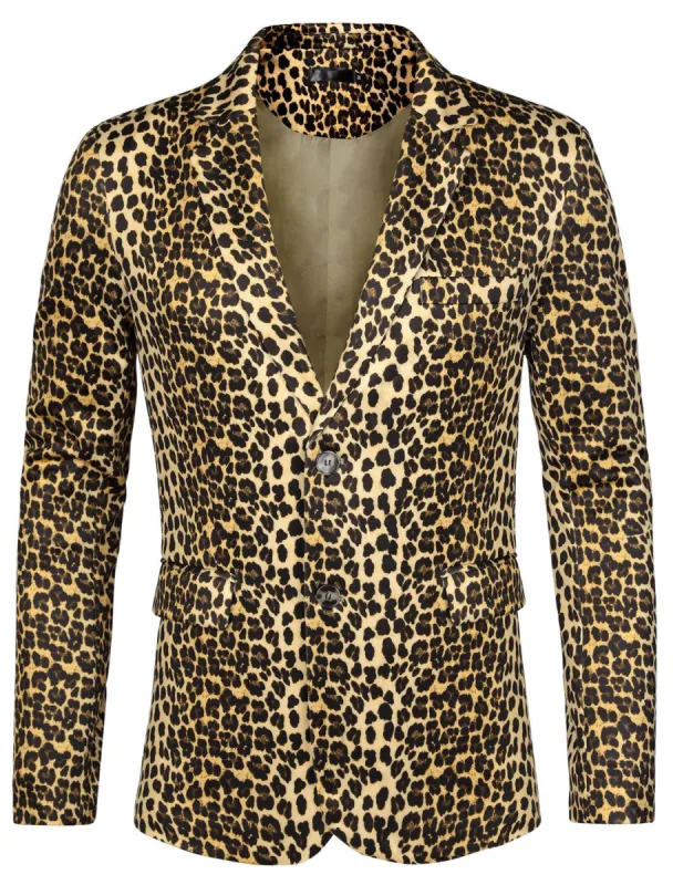Men Vintage Leopard Print Luxury Notched Lapel Slim Fit Fashion Stylish Jacket Blazer sold by Allegra K