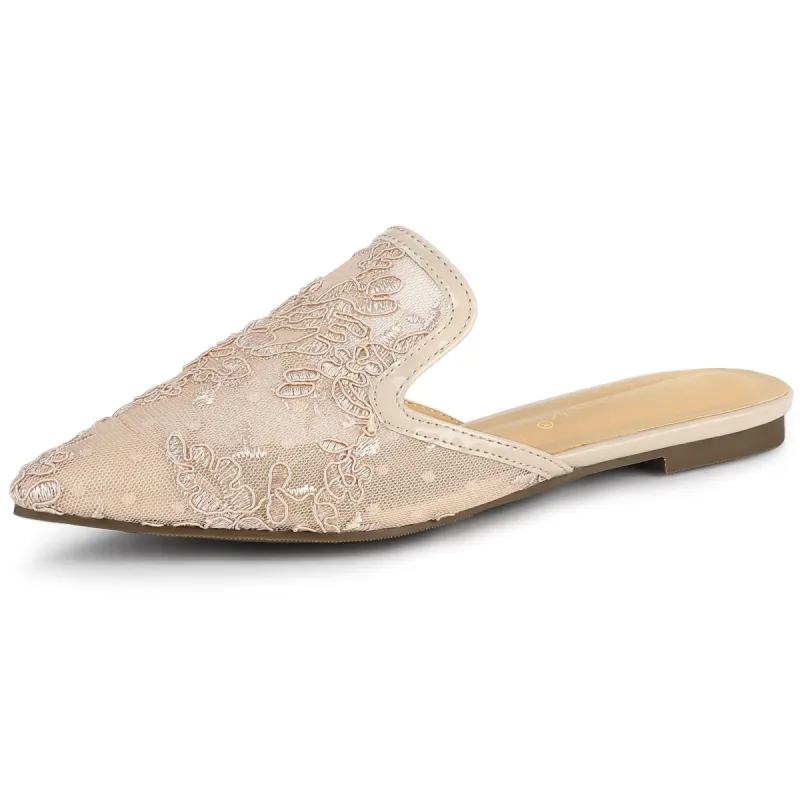 Women's Pointed Toe Floral Embroidery Flats Mules sold by Allegra K