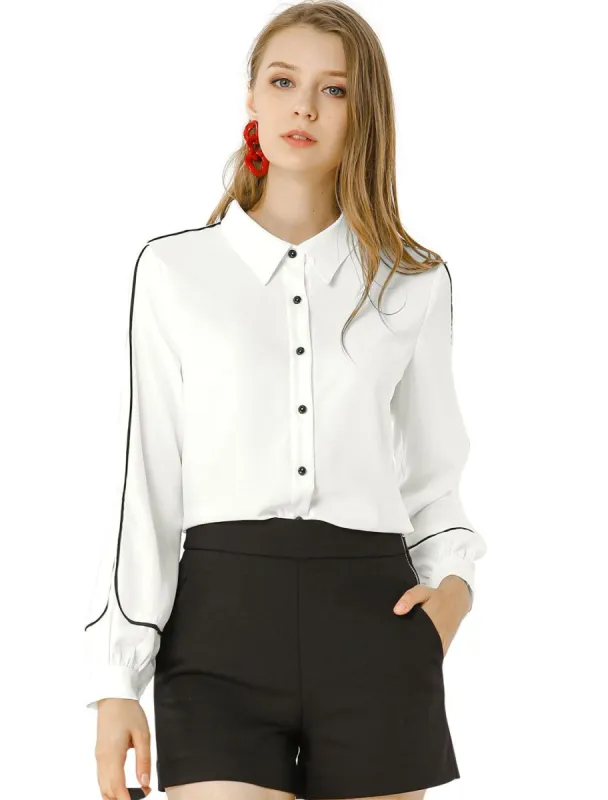 Women's Elegant Office Point Collar Long Sleeves Blouse Shirt sold by Allegra K