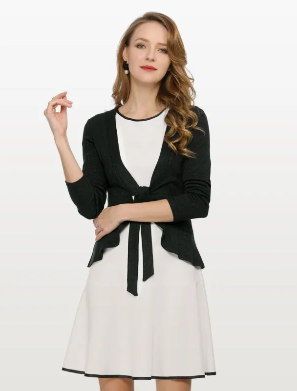 Women's Tie Front Ruffled Hem Crop Knit Cardigan sold by Allegra K