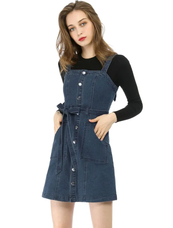 Allegra K Classic Adjustable Strap A-Line Overall Denim Dress made by Allegra K
