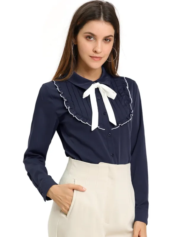 Women's Tie Neck Elegant Long Sleeve Work Blouse sold by Allegra K
