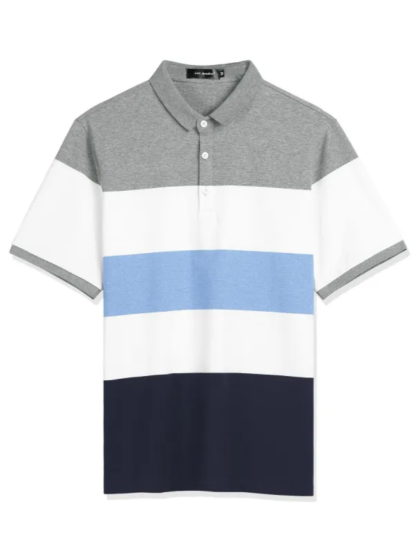Men Casual Summer Contrast Color Striped Slim Fit Polo Shirt sold by Allegra K