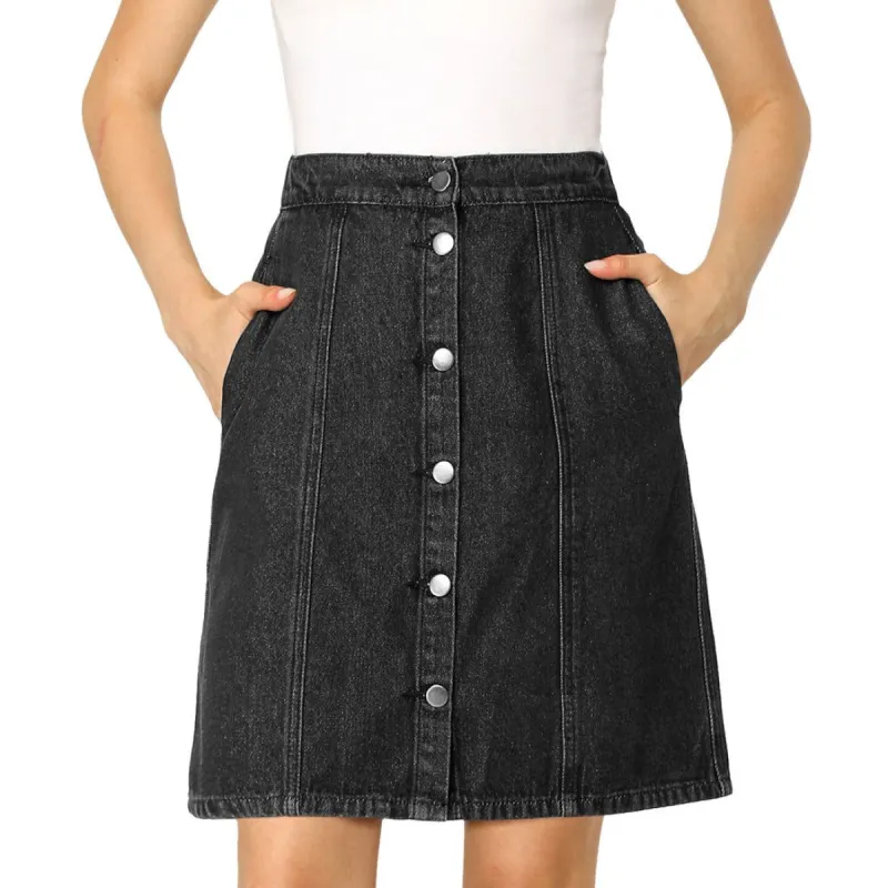 Women's Denim Skirts Short Button Down Jeans Skirt sold by Allegra K