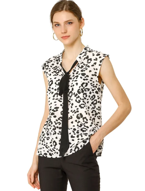 Women's Leopard Print Top Sleeveless Tie Front Contrast Color Shirt sold by Allegra K