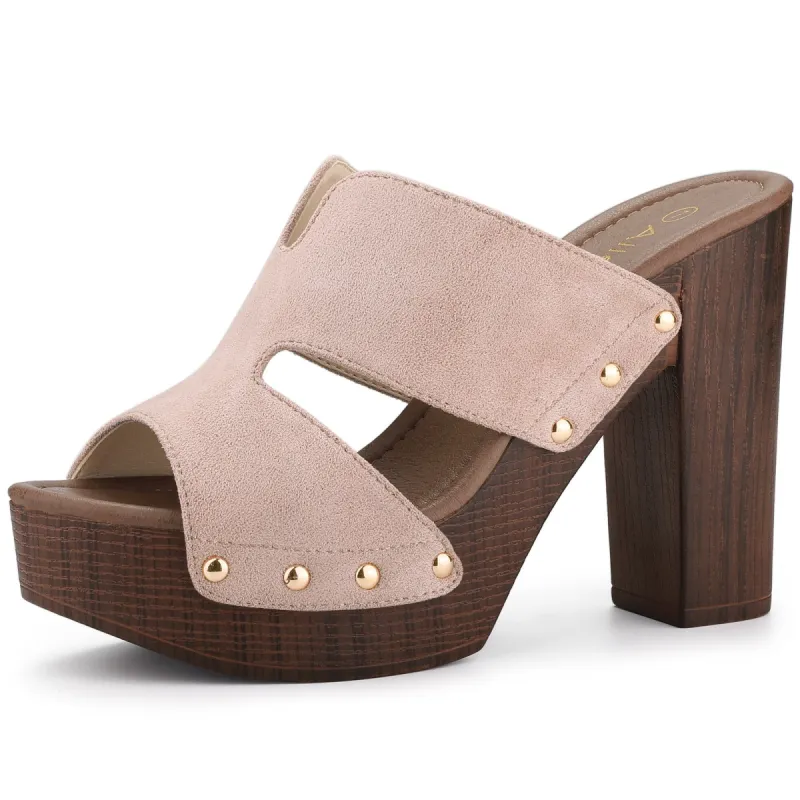 Women's Faux Suede Platform High Block Heel Slides Sandals sold by Allegra K