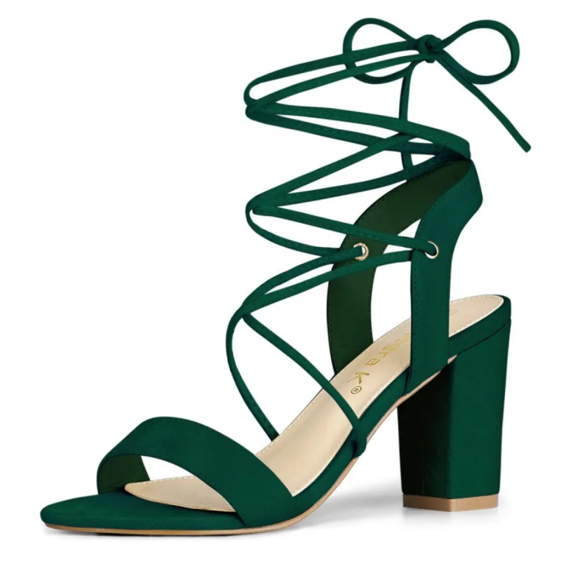 Women's Slingback Lace Up Block Heels Sandals sold by Allegra K