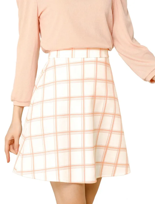 Women's Plaid High Waist Stretchy Above The Knee A-Line Skirt sold by Allegra K