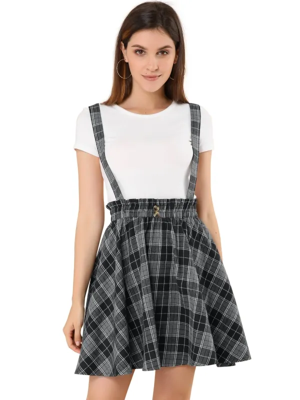 Women's Tartan Plaid Button Decor Flare Skater Suspender Skirt sold by Allegra K