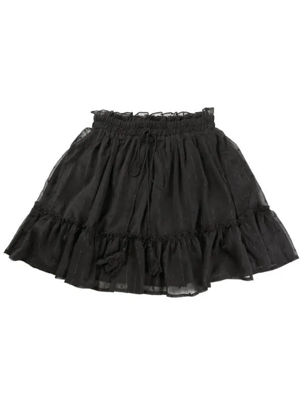 Women's Swiss Dots Metallic Elastic Waist A-Line Layered Ruffle Mini Skirt sold by Allegra K