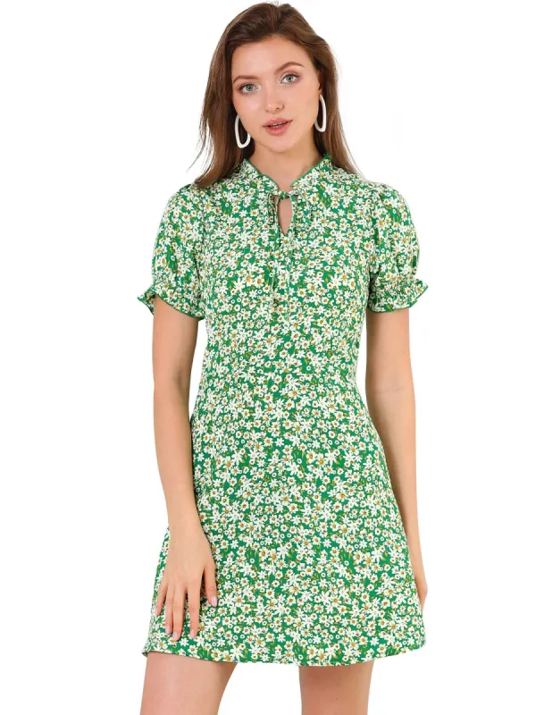 Women's Ditsy Floral Ruffled Vintage Puff Sleeve Flare Mini dress sold by Allegra K