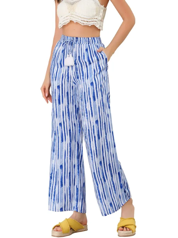 Women's Stripe Drawstring Waist Tie Dye Wide Leg Pants sold by Allegra K