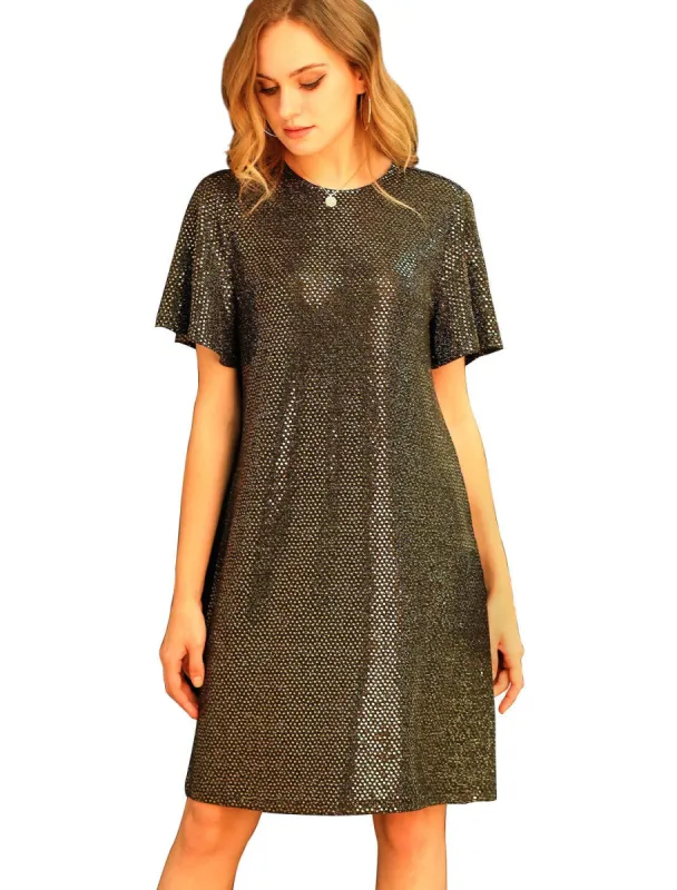 Women's Sparkle Sequin Flutter Short Sleeve Shift Metallic Dress sold by Allegra K