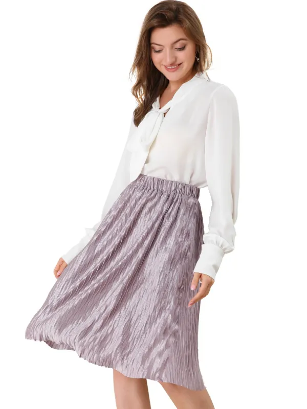 Women's Metallic Textured Elastic Waist Flare A-Line Midi Party Skirt sold by Allegra K