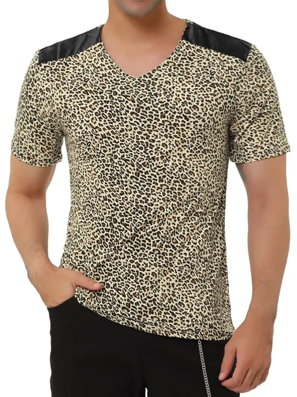 Men's Leopard Printed T-Shirt Short Sleeves Slim Fit V Neck Cheetah Printed Tee Tops sold by Allegra K