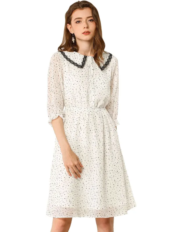 Women's Peter Pan Collar Dresses Star Puff Sleeve Chiffon Shirt Dress sold by Allegra K