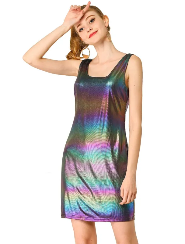 Women's Sparkle Sleeveless Sexy Mini Party Metallic Clubwear Dress made by Allegra K