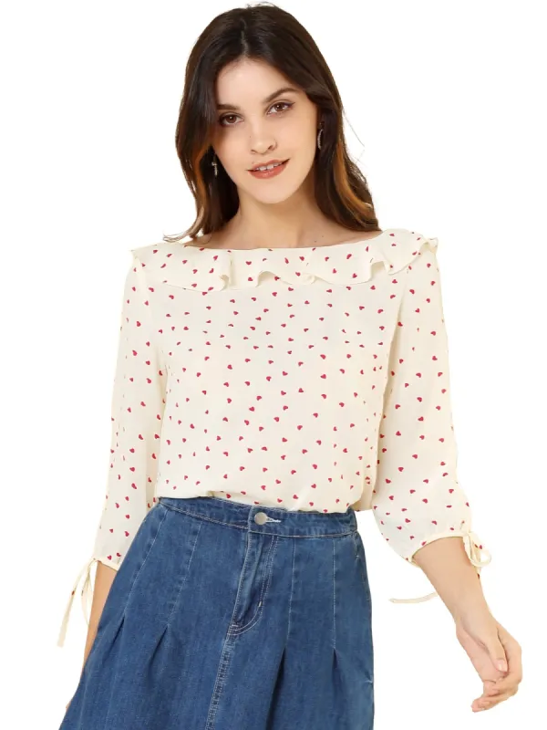 Women's Ruffled Neck Half Sleeve Summer Polka Dot Blouse Tops sold by Allegra K