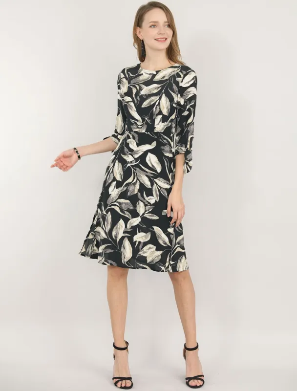 Casual Summer Floral Half Sleeve Side Slit Chiffon Knee Length Dress sold by Allegra K