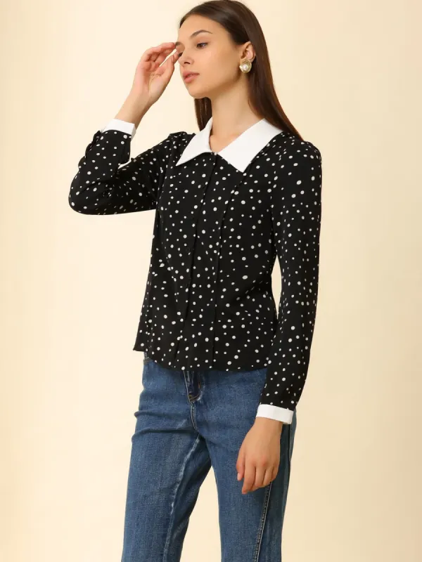Polka Dots Long Sleeve Peter Pan Collar Shirt sold by Allegra K