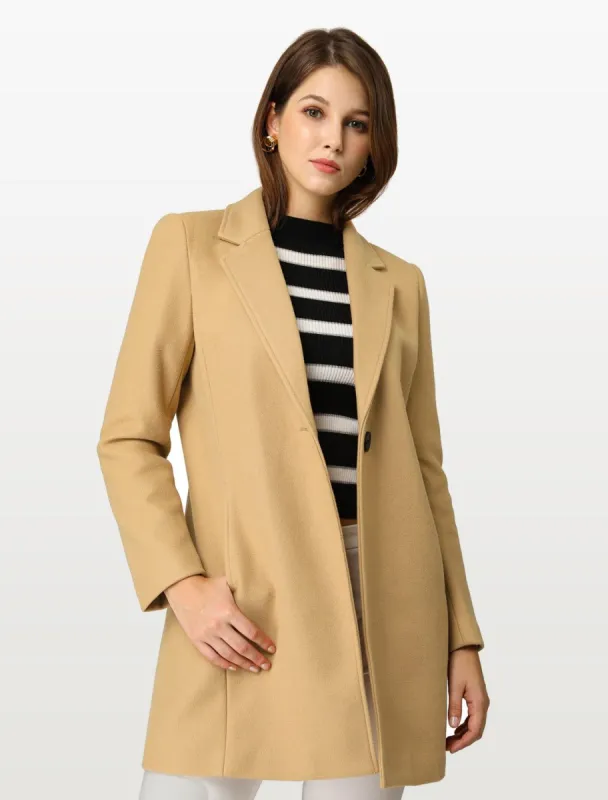 Allegra K Classic Notched Lapel One-Button Long Coat sold by Allegra K