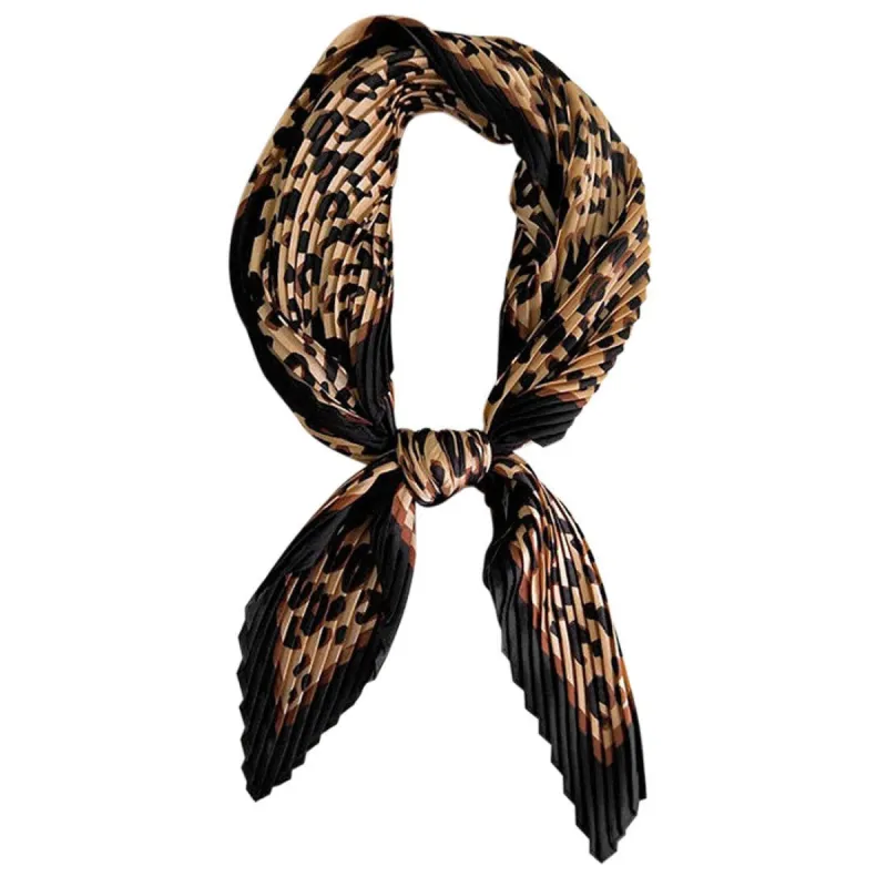 Leopard Print Pleated Rhombus Scarf Neck Scarves Neckerchief for Women Lady sold by Allegra K