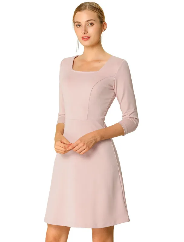 Allegra K Half Sleeve Square Neck A Line Dress sold by Allegra K