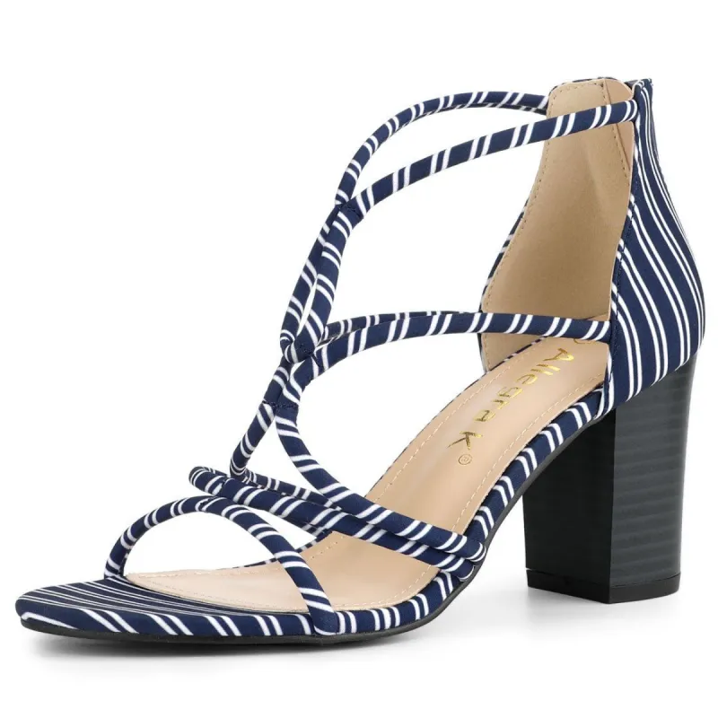 Women's Open Toe Stripe Chunky Heel Sandals sold by Allegra K