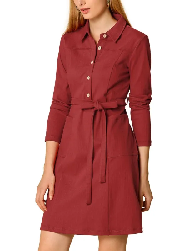 Allegra K Half Placket Long Sleeve Short Shirt Dress with Belt sold by Allegra K