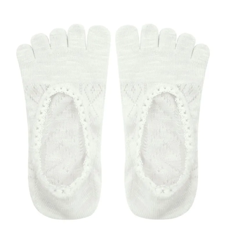 Women Lace Panel Hollow Out Low Cuff Invisible Toe Socks 10-12 sold by Allegra K