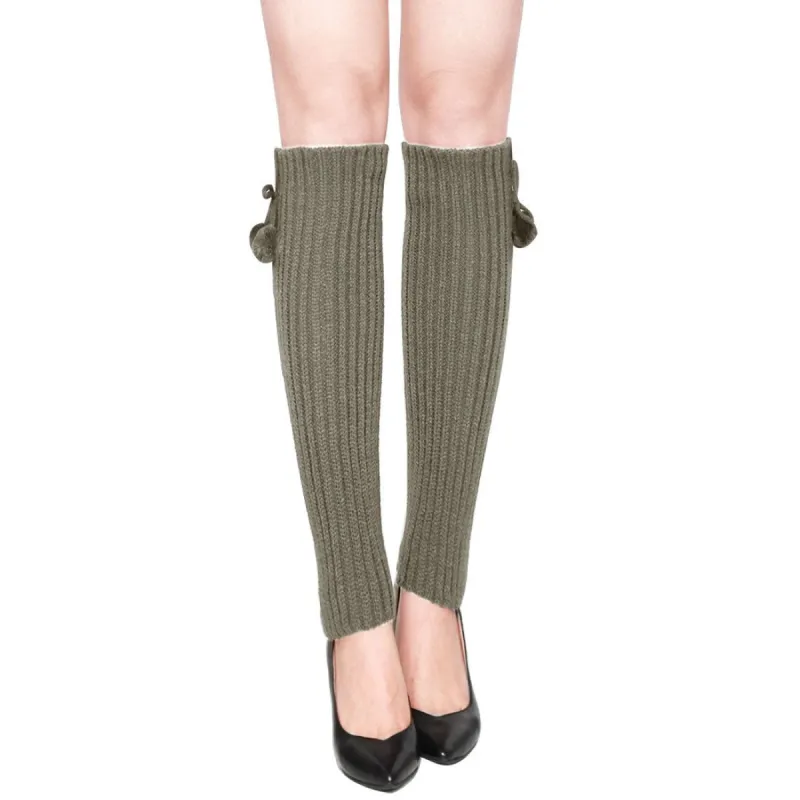 Woman Pom-Pom Decor Ribbed Stretchy Knitted Leg Warmers Pair sold by Allegra K