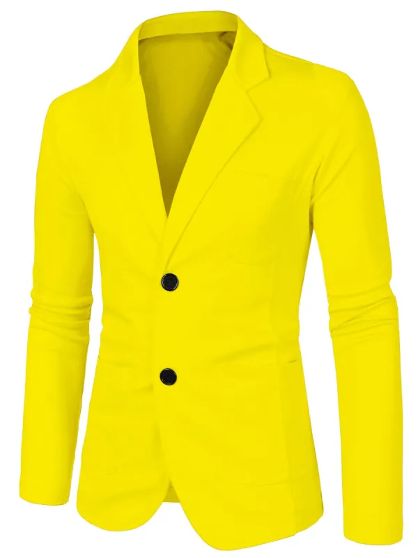 1310-X01 Men Notched Lapel Solid Color Pockets Front Long Sleeve Knit Blazer made by Allegra K