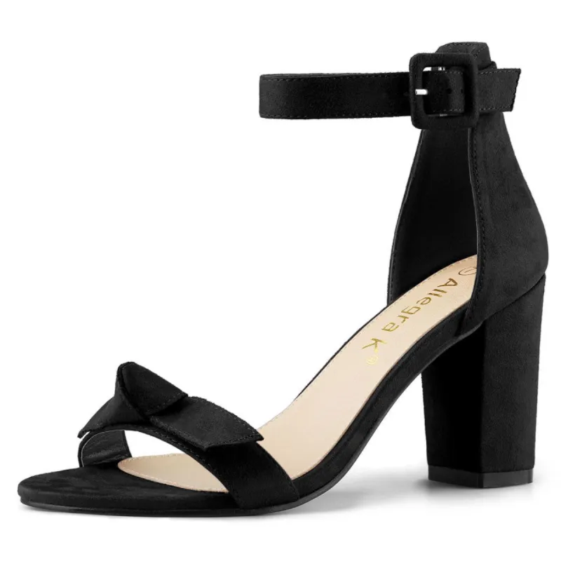 Women's Bow Chunky Heel Ankle Strap Open Toe Sandals sold by Allegra K
