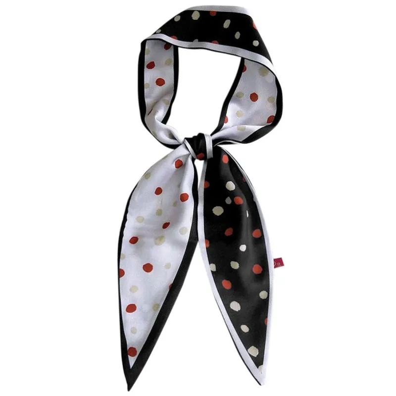 Women Polka Dot Print Small Skinny Scarf Sharp Neck Scarves Double-Sided Long Neckerchief sold by Allegra K