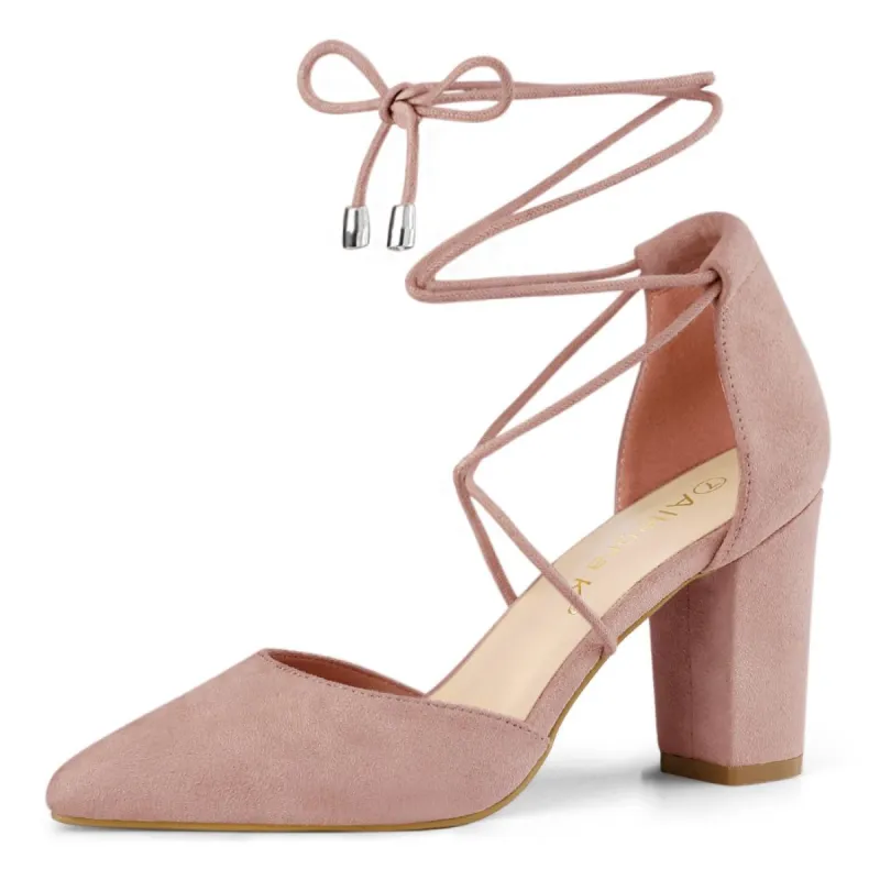 Women's Pointed Toe Chunky Heel Lace Up Pumps sold by Allegra K