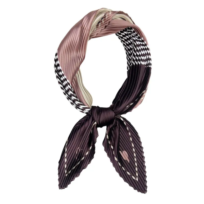 Women Rhombus Pleated Scarf Contrast Color Stripe Heart Neck Scarves Neckerchief sold by Allegra K