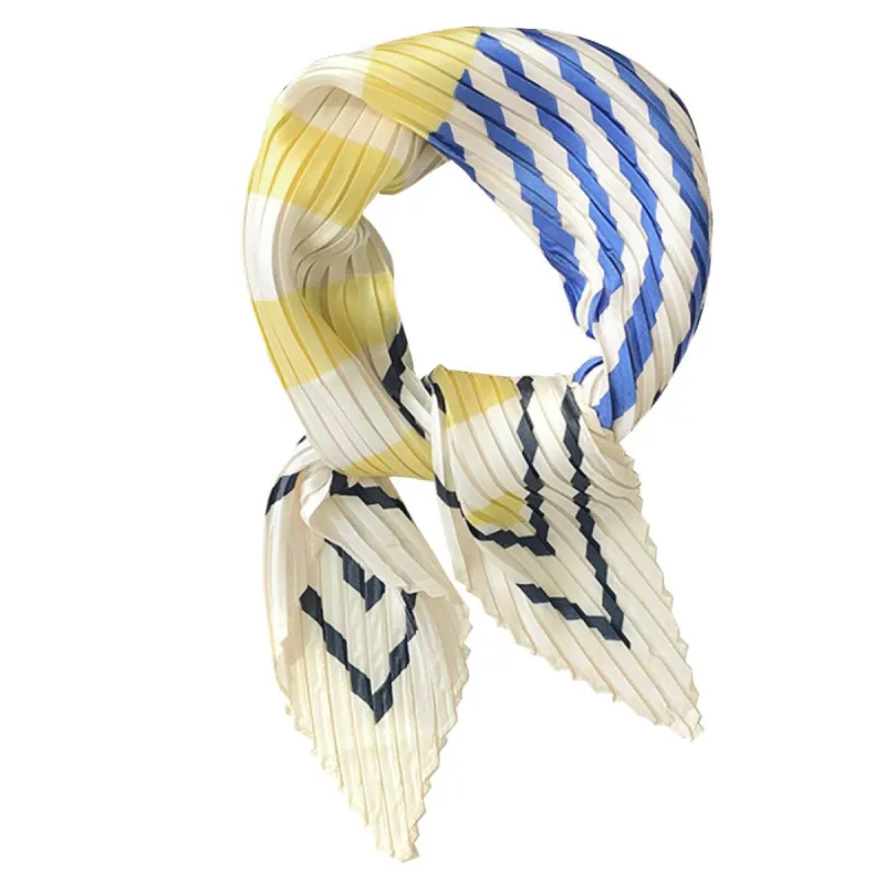 Crinkle Pleated Stripe Rhombus Neck Scarf Crumple Neckerchief for Women sold by Allegra K
