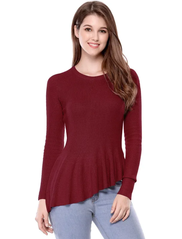Women's Long Sleeve Ribbed Knit Ruffle Hem Peplum Top sold by Allegra K