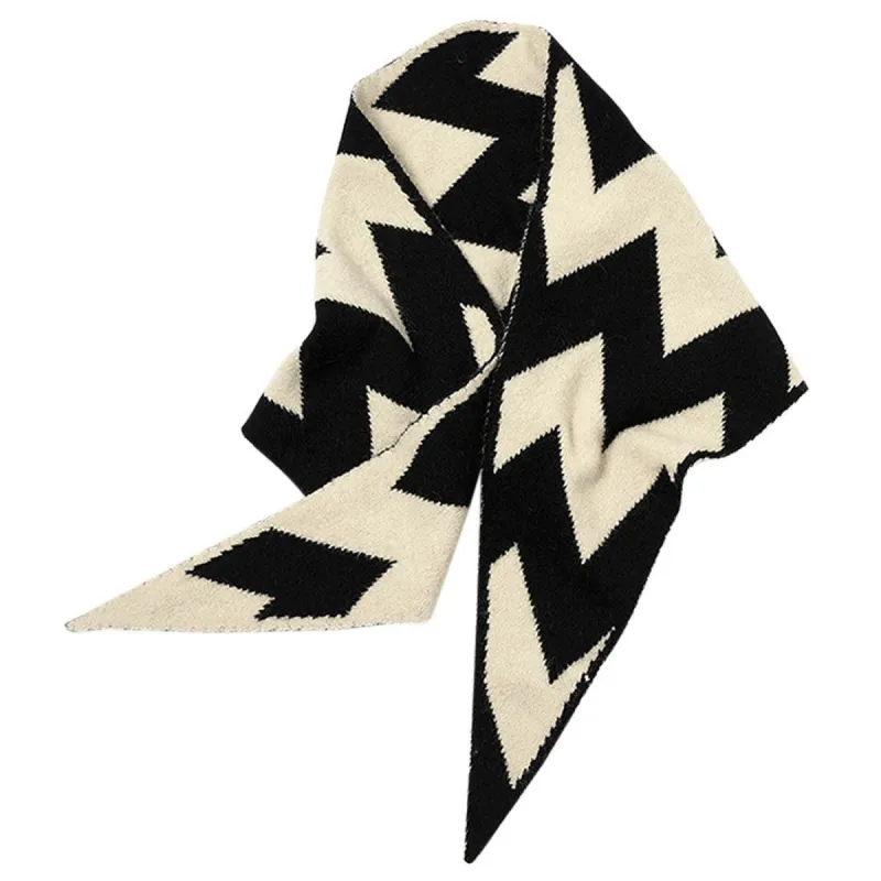Rhombus Shape Knit Scarf for Women Geometry Striped Pattern Winter Warm Shawl sold by Allegra K