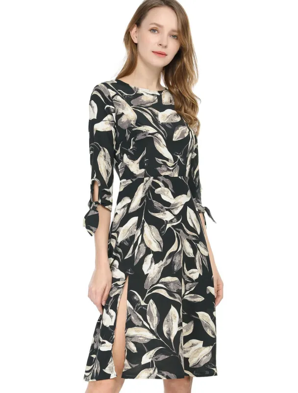 Allegra K Floral Tie Sleeves Side Slit Chiffon Dress sold by Allegra K