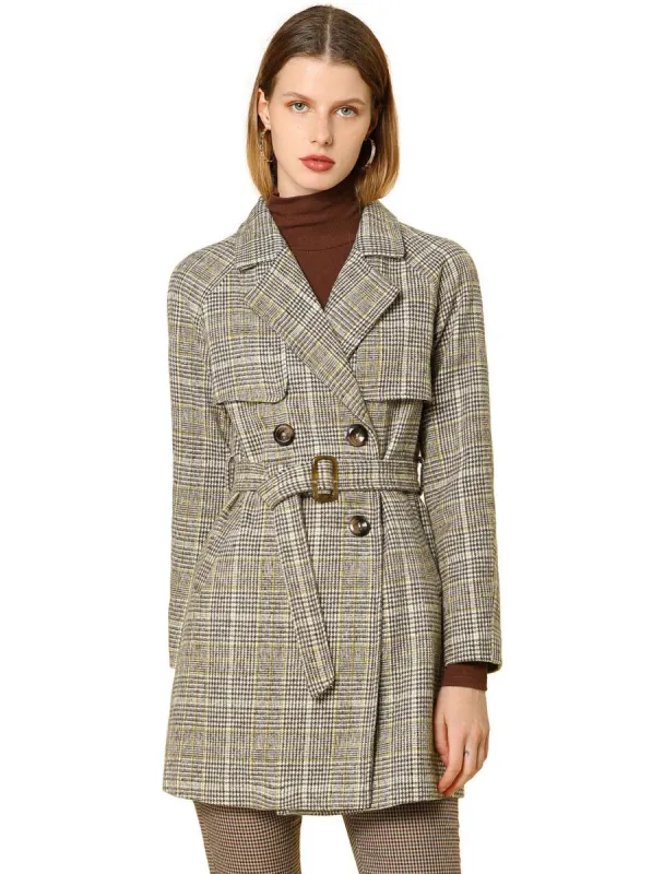 Allegra K Wool-Blend Raglan Sleeve Storm Flap Plaids Trench Coat sold by Allegra K