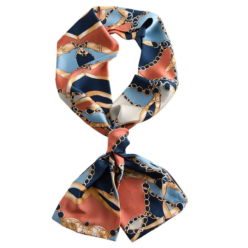 Women Polka Dot Stripe Chain Print Long Skinny Scarf Neck Scarves Neckerchief Hairband sold by Allegra K